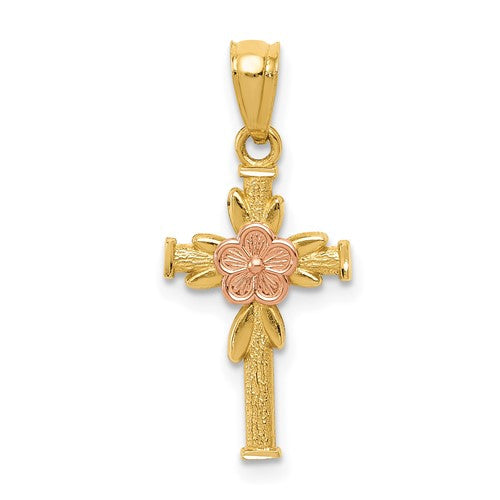 14k-two-tone-polished-d-c-cross-w-flower-pendant-SolomonJeweler-Wichita-KS-CustomJewelry