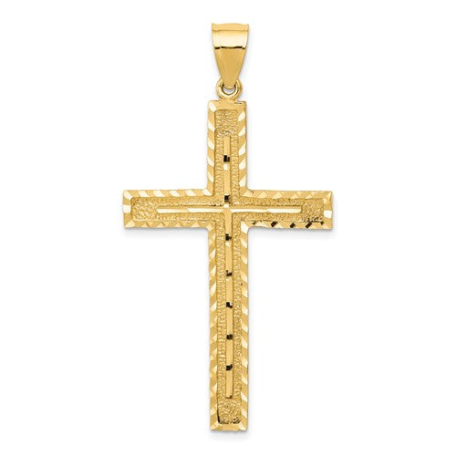 14k-polished-and-textured-diamond-cut-latin-cross-pendant-SolomonJeweler-Wichita-KS-CustomJewelry