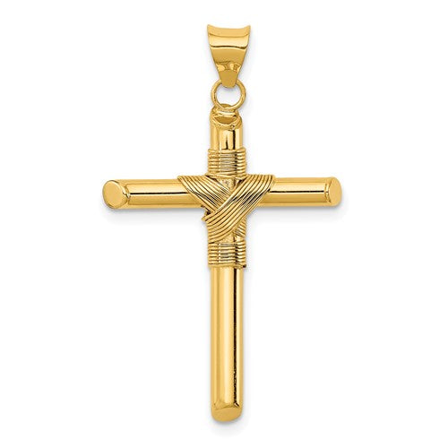 14k-polished-w-center-wrap-tube-cross-pendant-SolomonJeweler-Wichita-KS-CustomJewelry