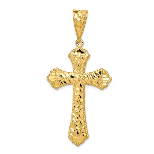 14k-diamond-cut-budded-cross-pendant-SolomonJeweler-Wichita-KS-CustomJewelry