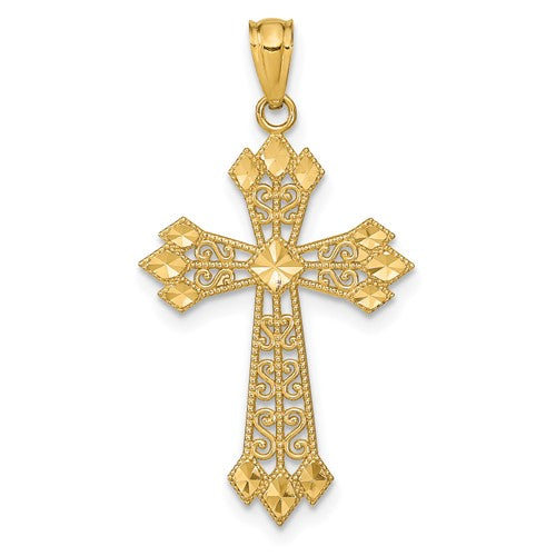14k-diamond-cut-polished-filigree-cross-pendant-SolomonJeweler-Wichita-KS-CustomJewelry