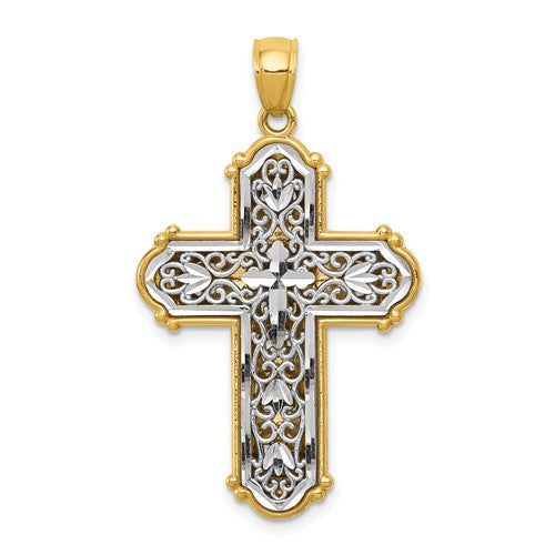 14k-w-rhodium-reversible-diamond-cut-filigree-cross-pendant-SolomonJeweler-Wichita-KS-CustomJewelry