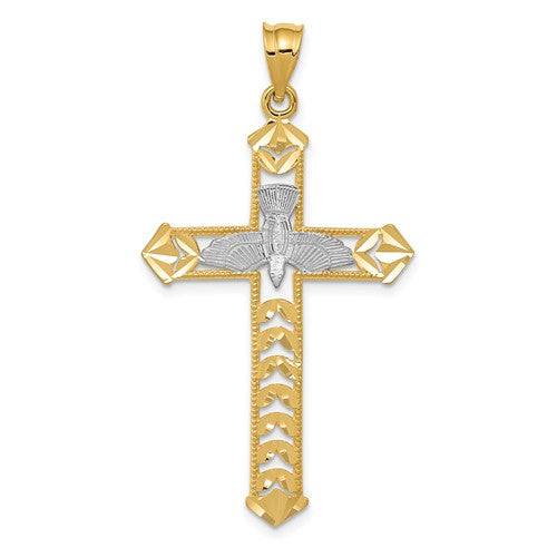 14k-w-rhodium-polished-diamond-cut-dove-cross-pendant-SolomonJeweler-Wichita-KS-CustomJewelry