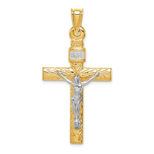14k-two-tone-w-rhodium-crucifix-pendant-SolomonJeweler-Wichita-KS-CustomJewelry