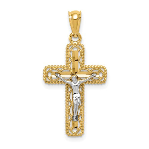 14k-two-tone-polished-crucifix-pendant-SolomonJeweler-Wichita-KS-CustomJewelry