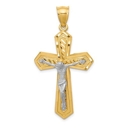 14k-two-tone-diamond-cut-passion-crucifix-pendant-SolomonJeweler-Wichita-KS-CustomJewelry