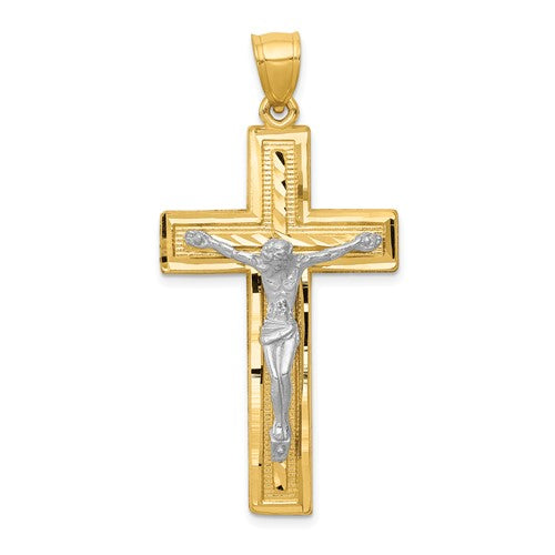 14k-two-tone-diamond-cut-latin-crucifix-pendant-SolomonJeweler-Wichita-KS-CustomJewelry