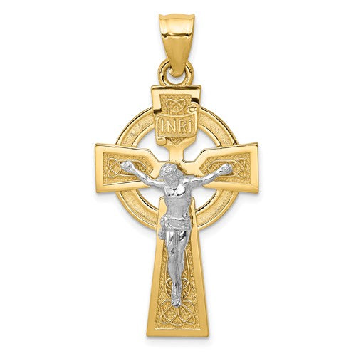 14k-two-tone-polished-celtic-inri-crucifix-pendant-SolomonJeweler-Wichita-KS-CustomJewelry