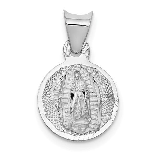 14k-white-gold-our-lady-of-guadalupe-semi-solid-round-pendant-SolomonJeweler-Wichita-KS-CustomJewelry