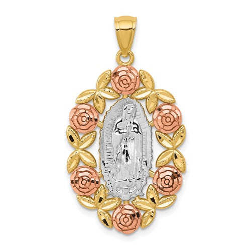 14k-two-tone-w-white-rhodium-lady-of-guadalupe-pendant-SolomonJeweler-Wichita-KS-CustomJewelry