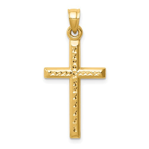 14k-hollow-diamond-cut-cross-pendant-SolomonJeweler-Wichita-KS-CustomJewelry