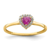 14K gold heart-shaped ring with pink and clear cubic zirconia stones, elegant jewelry piece from Solomon Jewelers.