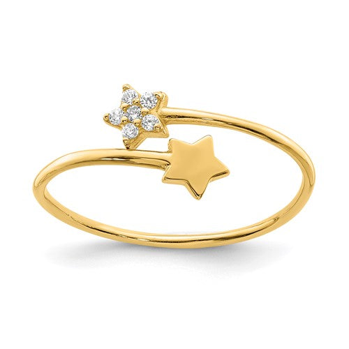 14K yellow gold CZ star ring featuring a sparkling star design, crafted by Solomon Jewelers.