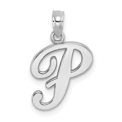 14kw-white-gold-script-letter-p-initial-pendant-SolomonJeweler-Wichita-KS-CustomJewelry