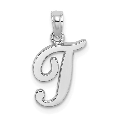 14kw-white-gold-script-letter-t-initial-pendant-SolomonJeweler-Wichita-KS-CustomJewelry