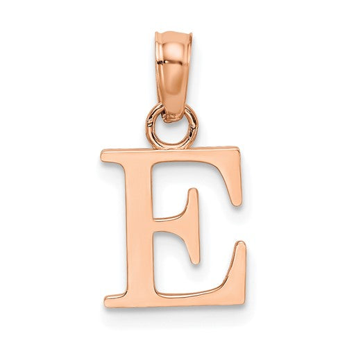 14k-rose-gold-polished-block-letter-e-initial-pendant-SolomonJeweler-Wichita-KS-CustomJewelry