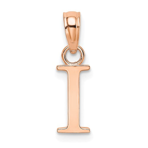 14k-rose-gold-polished-block-letter-i-initial-pendant-SolomonJeweler-Wichita-KS-CustomJewelry
