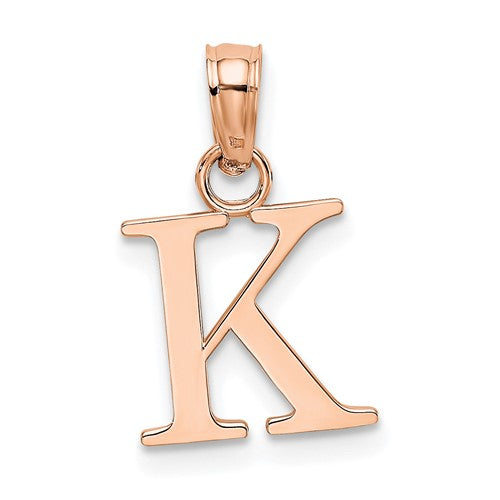 14k-rose-gold-polished-block-letter-k-initial-pendant-SolomonJeweler-Wichita-KS-CustomJewelry