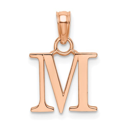 14k-rose-gold-polished-block-letter-m-initial-pendant-SolomonJeweler-Wichita-KS-CustomJewelry