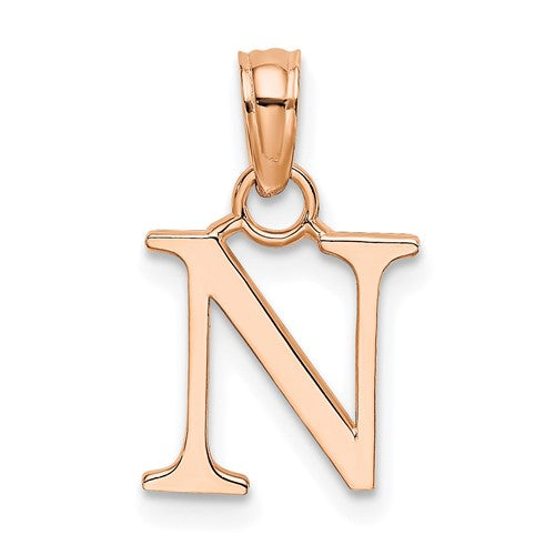 14k-rose-gold-polished-block-letter-n-initial-pendant-SolomonJeweler-Wichita-KS-CustomJewelry