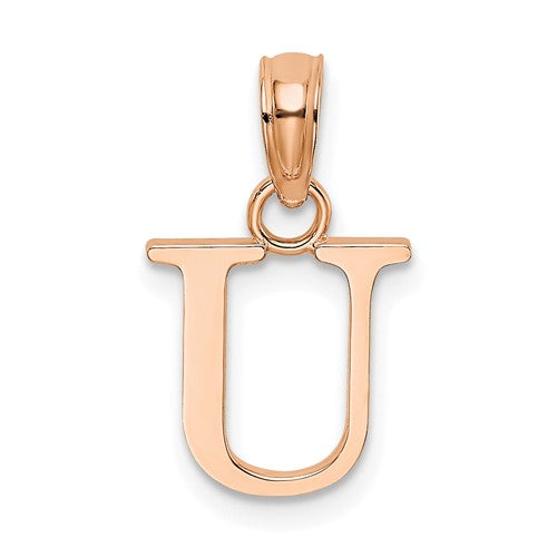 14k-rose-gold-polished-block-letter-u-initial-pendant-SolomonJeweler-Wichita-KS-CustomJewelry
