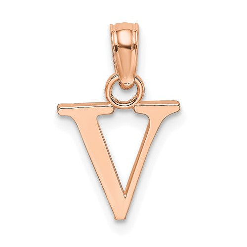 14k-rose-gold-polished-block-letter-v-initial-pendant-SolomonJeweler-Wichita-KS-CustomJewelry