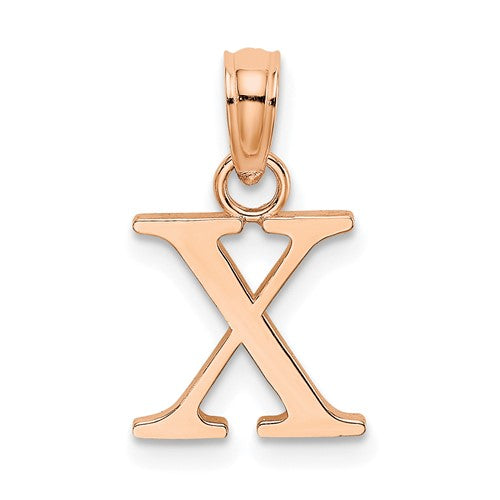 14k-rose-gold-polished-block-letter-x-initial-pendant-SolomonJeweler-Wichita-KS-CustomJewelry