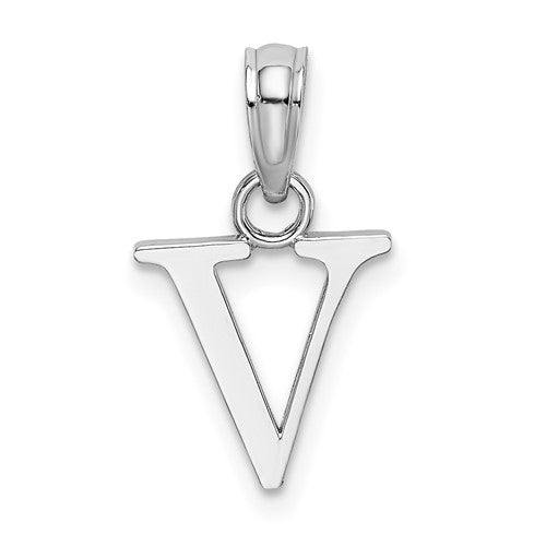 14k-white-gold-polished-block-letter-v-initial-pendant-SolomonJeweler-Wichita-KS-CustomJewelry