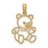 14K gold teddy bear charm pendant from Solomon Jewelers, featuring a cut-out design, perfect for necklaces or charm bracelets.