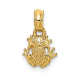 14K gold miniature frog charm with textured surface, perfect for necklaces or bracelets, from Solomon Jewelers.