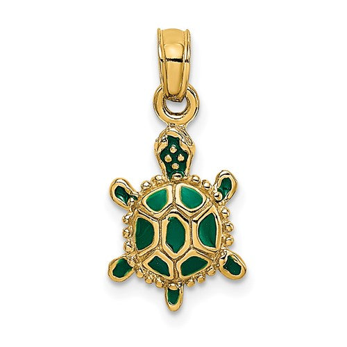 14k-green-enamel-3-d-land-turtle-charm-SolomonJeweler-Wichita-KS-CustomJewelry