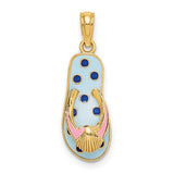 14k-3d-enamel-shell-on-blue-polka-dot-flip-flop-charm-SolomonJeweler-Wichita-KS-CustomJewelry