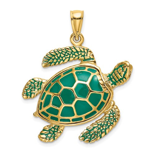 14k-3-d-green-enamel-large-sea-turtle-charm-SolomonJeweler-Wichita-KS-CustomJewelry