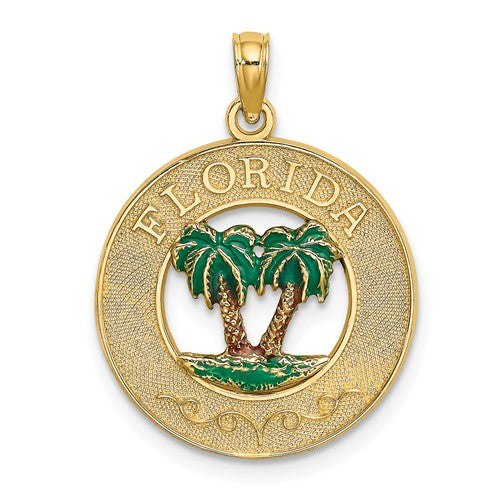 14k-florida-enamel-palm-trees-circle-charm-SolomonJeweler-Wichita-KS-CustomJewelry