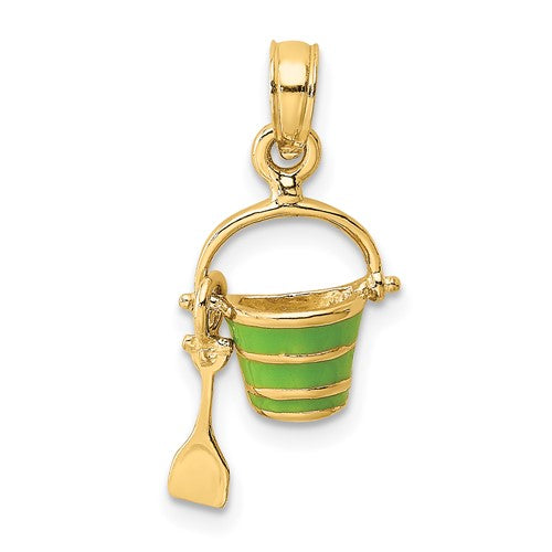 14k-2-d-green-enameled-beach-bucket-w-moveable-shovel-charm-SolomonJeweler-Wichita-KS-CustomJewelry