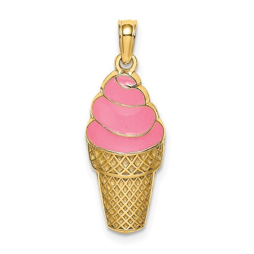 14k-pink-enameled-strawberry-ice-cream-cone-charm-SolomonJeweler-Wichita-KS-CustomJewelry