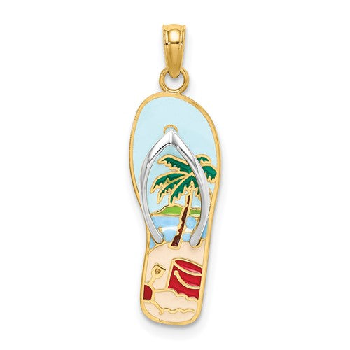 14k-w-rhodium-3d-enamel-palm-tree-and-bucket-flip-flop-charm-SolomonJeweler-Wichita-KS-CustomJewelry