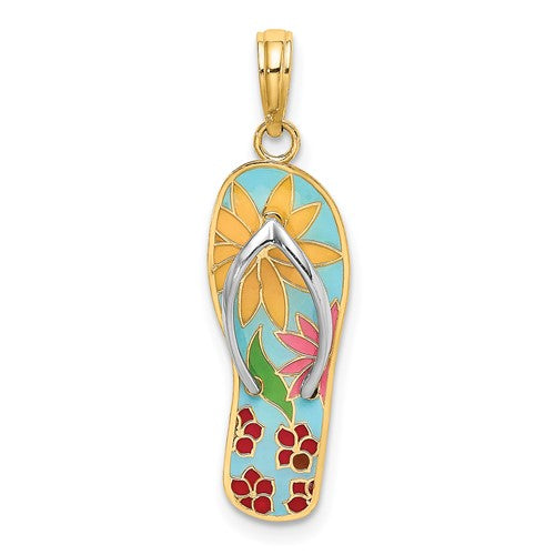 14k-and-rhodium-multi-colored-3d-enamel-fuschia-flowers-on-flip-flop-charm-SolomonJeweler-Wichita-KS-CustomJewelry
