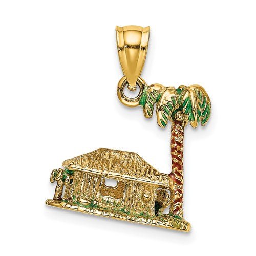 14k-3-d-w-enamel-palm-tree-and-hut-charm-SolomonJeweler-Wichita-KS-CustomJewelry
