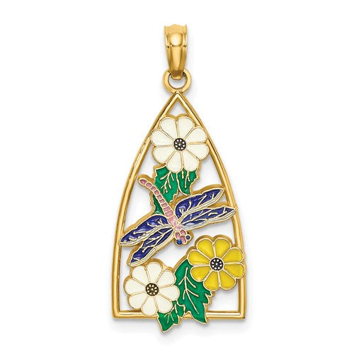 14k-enamel-dragonfly-and-flowers-triangle-charm-SolomonJeweler-Wichita-KS-CustomJewelry
