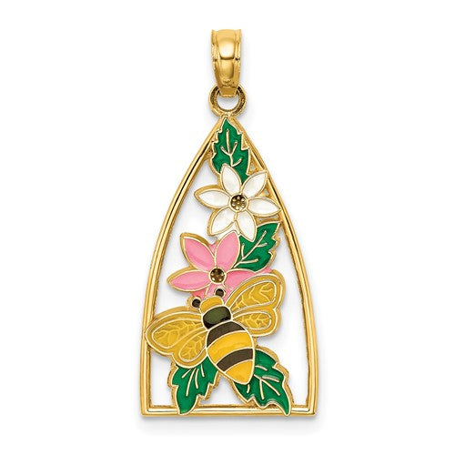 14k-enameled-bumblebee-and-flowers-triangle-charm-SolomonJeweler-Wichita-KS-CustomJewelry