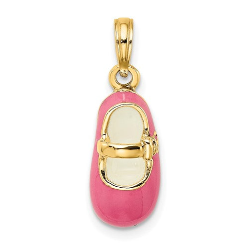 14k-3-d-w-pink-enamel-baby-shoe-charm-SolomonJeweler-Wichita-KS-CustomJewelry