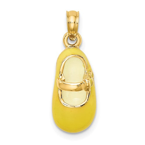 14k-3-d-w-yellow-enamel-baby-shoe-charm-SolomonJeweler-Wichita-KS-CustomJewelry