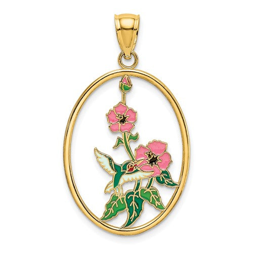 14k-w-enamel-hummingbird-and-flowers-in-oval-frame-charm-SolomonJeweler-Wichita-KS-CustomJewelry