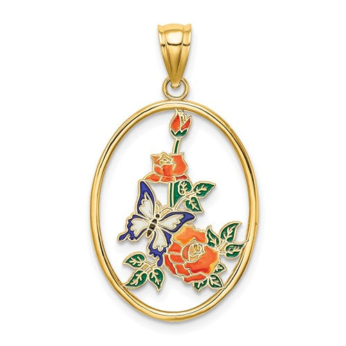 14k-enamel-white-butterfly-in-oval-w-orange-flowers-charm-SolomonJeweler-Wichita-KS-CustomJewelry