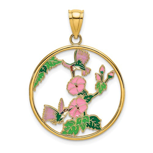 14k-w-enamel-hummingbirds-and-flowers-in-circle-charm-SolomonJeweler-Wichita-KS-CustomJewelry
