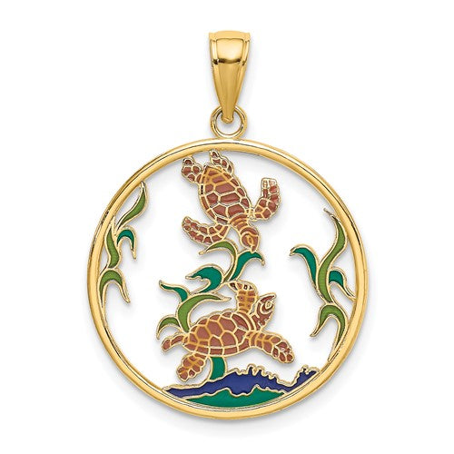 14k-enamel-sea-turtles-in-circle-charm-SolomonJeweler-Wichita-KS-CustomJewelry
