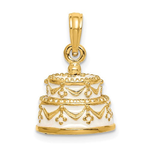 14k-polished-enameled-just-married-3-d-wedding-cake-pendant-SolomonJeweler-Wichita-KS-CustomJewelry