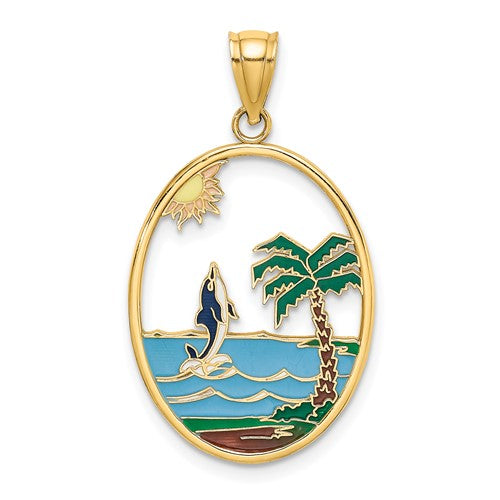 14k-enamel-dolphin-jumping-in-beach-scene-charm-SolomonJeweler-Wichita-KS-CustomJewelry