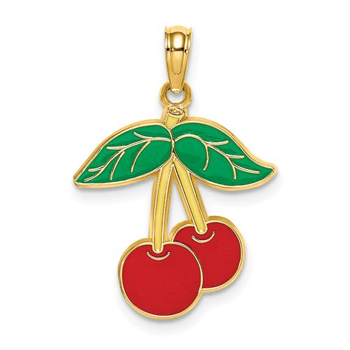 14k-cherries-with-enamel-leaf-charm-SolomonJeweler-Wichita-KS-CustomJewelry